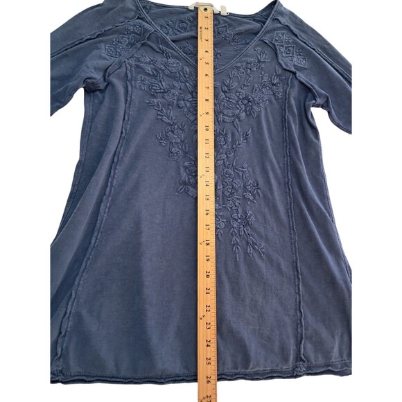 Soft Surroundings Top Navy‎ Blue Floral Embroidered Boho Lagenlook Women's XS - Picture 9 of 9